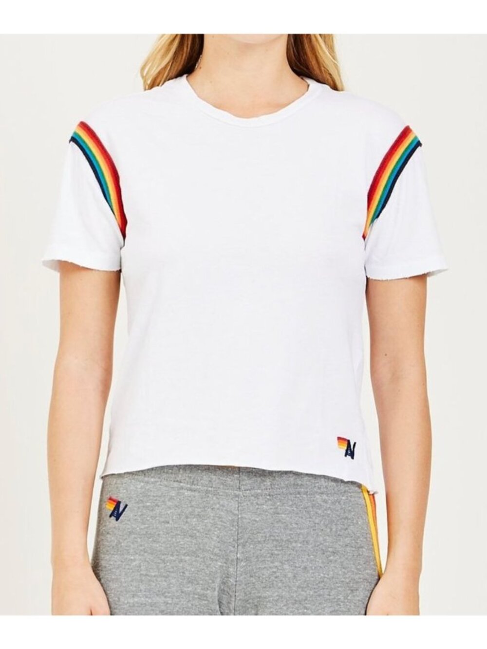 Aviator Nation Prism Boyfriend Tee T Shirt White Rainbow Size Medium